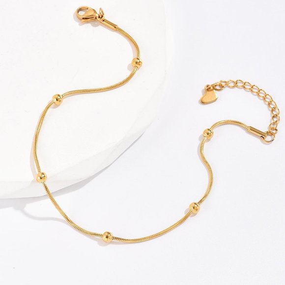 3/$35 Beaded Ball Heart Anklet Chain Ankle Bracelet Gold Stainless Steel - Picture 7 of 7